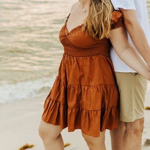 Off The Shoulder Ruffled Brown Dress